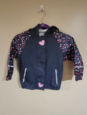 Lupilu Polka Dot Hearts Hooded Zippered Rain Jacket Size 2-4 Years